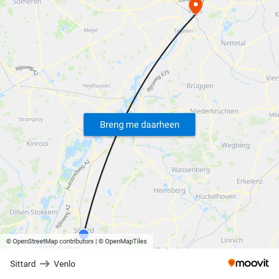 Sittard to Venlo map