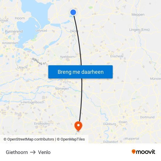 Giethoorn to Venlo map