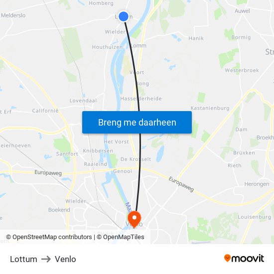 Lottum to Venlo map