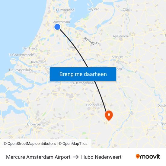Mercure Amsterdam Airport to Hubo Nederweert map
