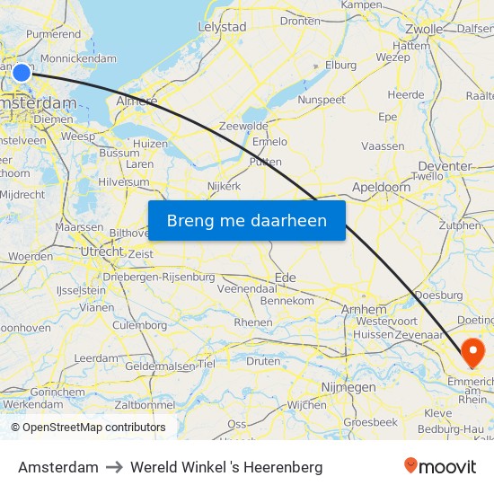 Amsterdam to Wereld Winkel 's Heerenberg map