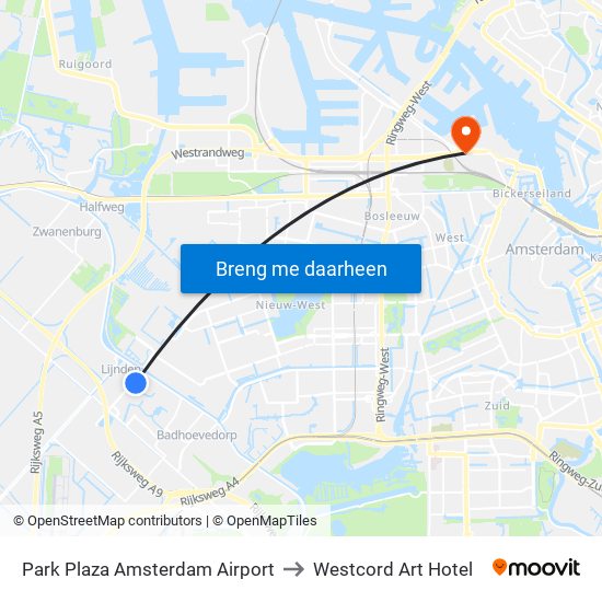 Park Plaza Amsterdam Airport to Westcord Art Hotel map