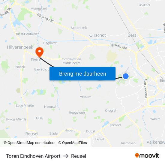 Toren Eindhoven Airport to Reusel map