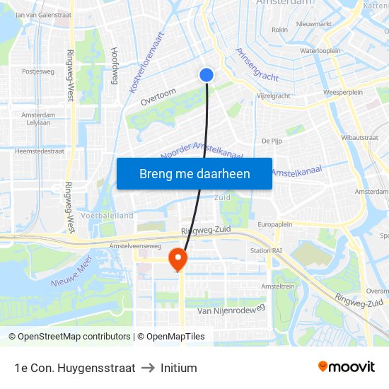 1e Con. Huygensstraat to Initium map