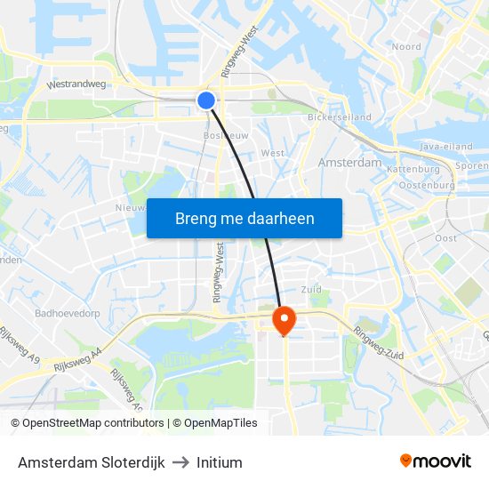 Amsterdam Sloterdijk to Initium map