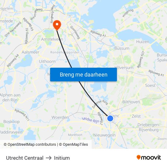 Utrecht Centraal to Initium map