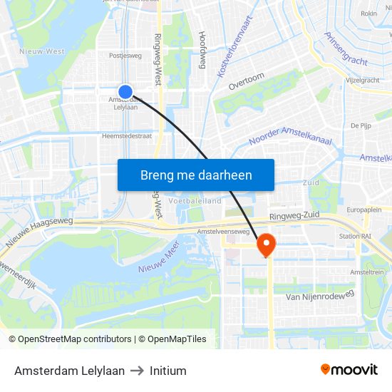 Amsterdam Lelylaan to Initium map