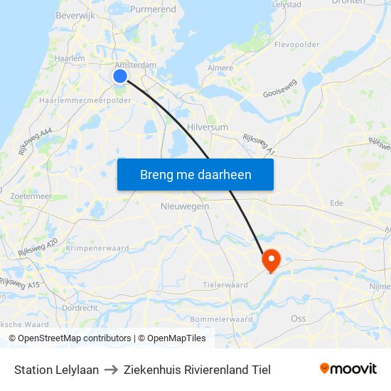 Station Lelylaan to Ziekenhuis Rivierenland Tiel map