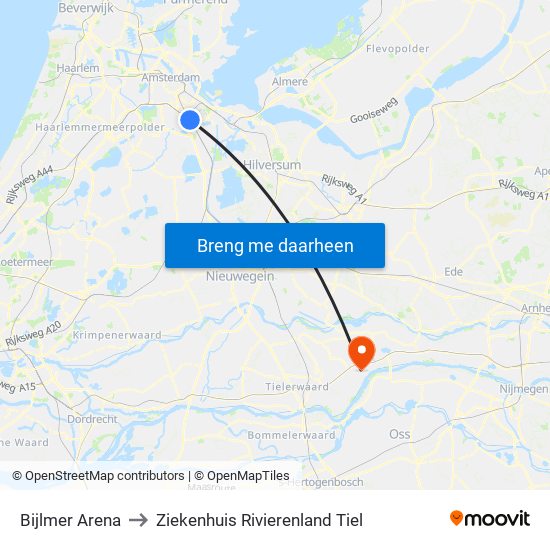 Bijlmer Arena to Ziekenhuis Rivierenland Tiel map