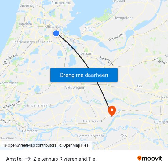 Amstel to Ziekenhuis Rivierenland Tiel map