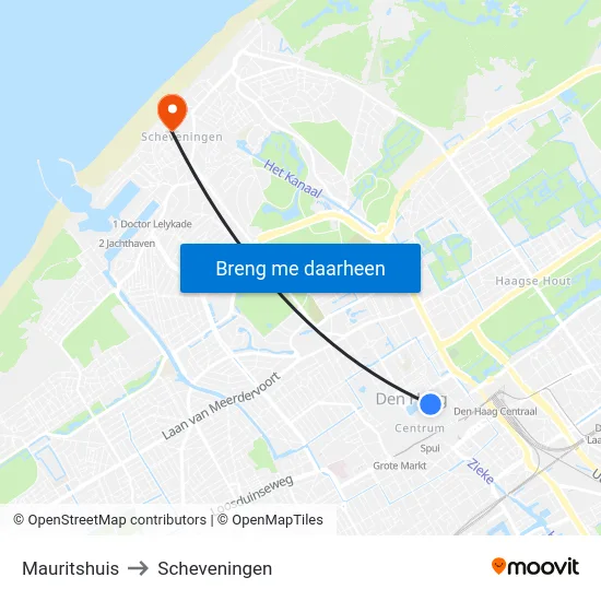 Mauritshuis to Scheveningen map