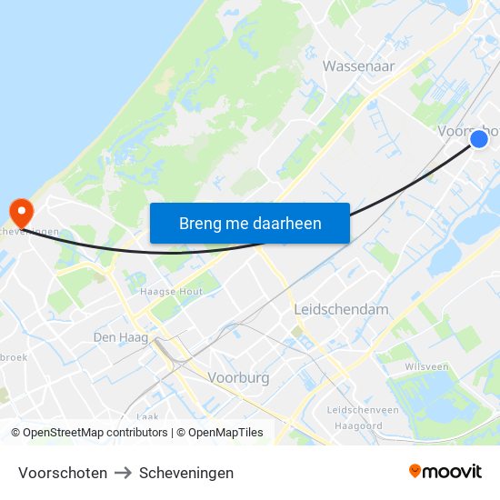 Voorschoten to Scheveningen map
