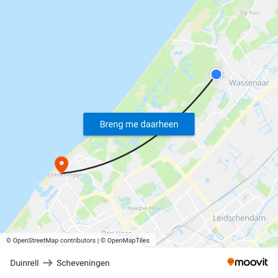 Duinrell to Scheveningen map
