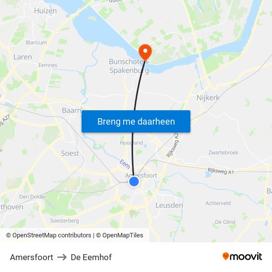Amersfoort to De Eemhof map
