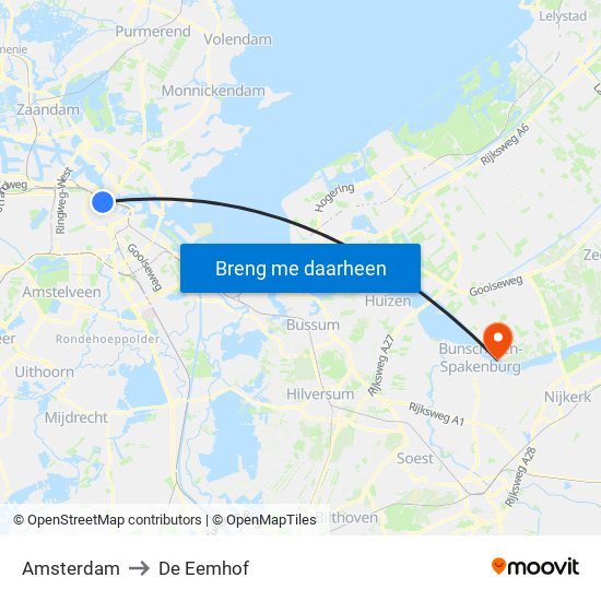 Amsterdam to De Eemhof map