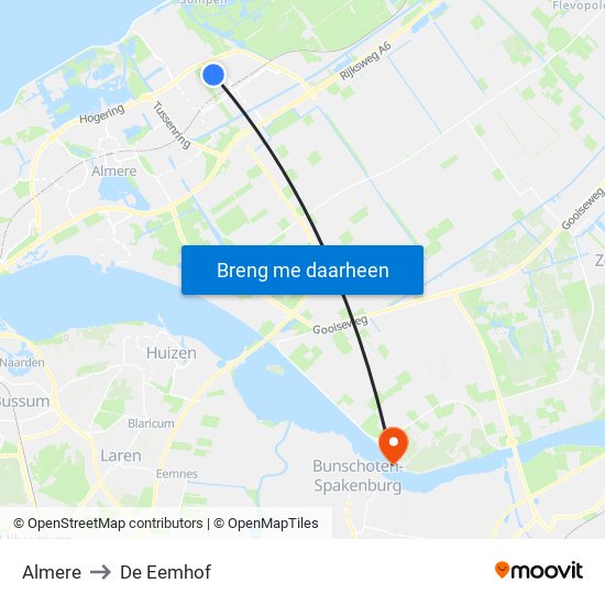 Almere to De Eemhof map