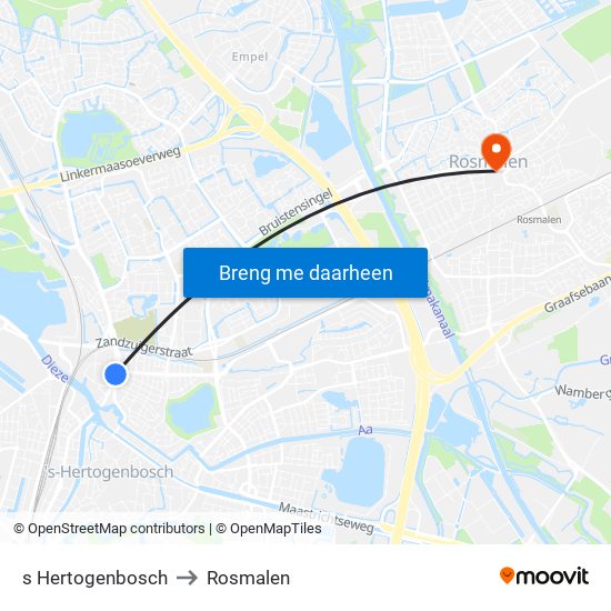 s Hertogenbosch to Rosmalen map