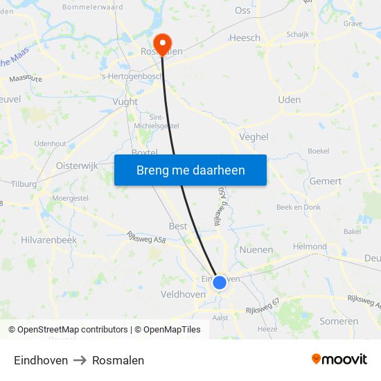 Eindhoven, Nieuwe Emmasingel 10 to Rosmalen map