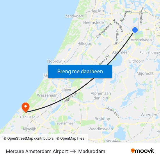 Mercure Amsterdam Airport to Madurodam map