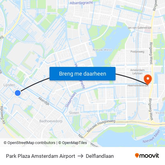 Park Plaza Amsterdam Airport to Delflandlaan map