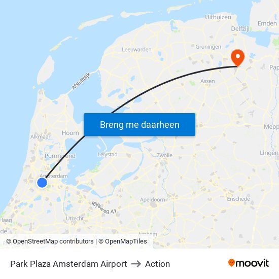 Park Plaza Amsterdam Airport to Action Veendam map