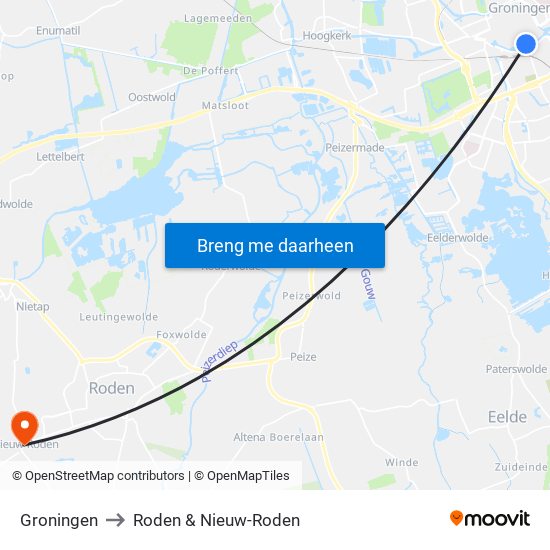 Groningen to Roden & Nieuw-Roden map