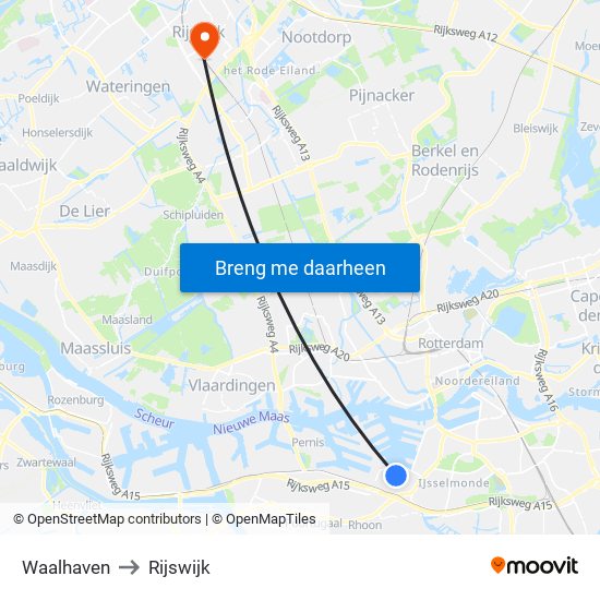 Waalhaven to Rijswijk map