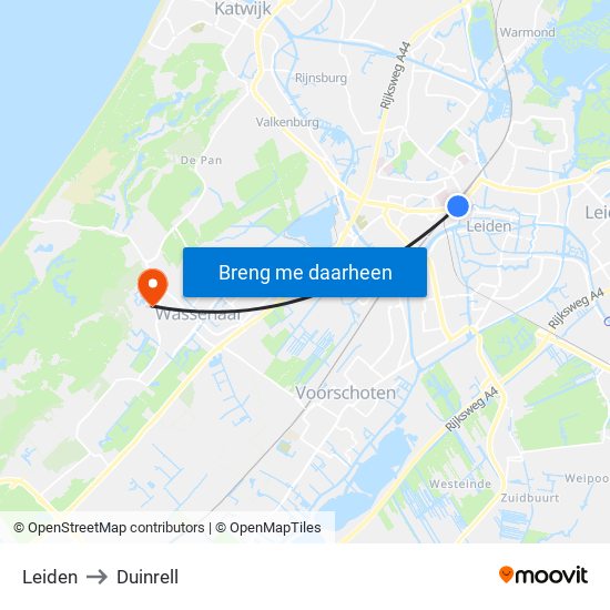 Leiden to Duinrell map