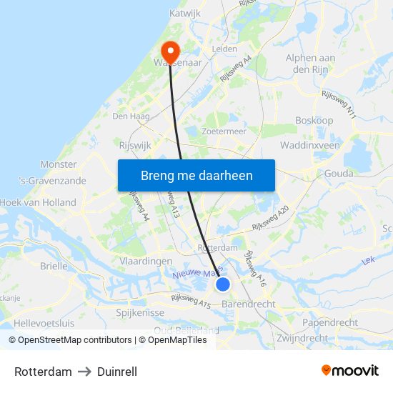 Rotterdam to Duinrell map