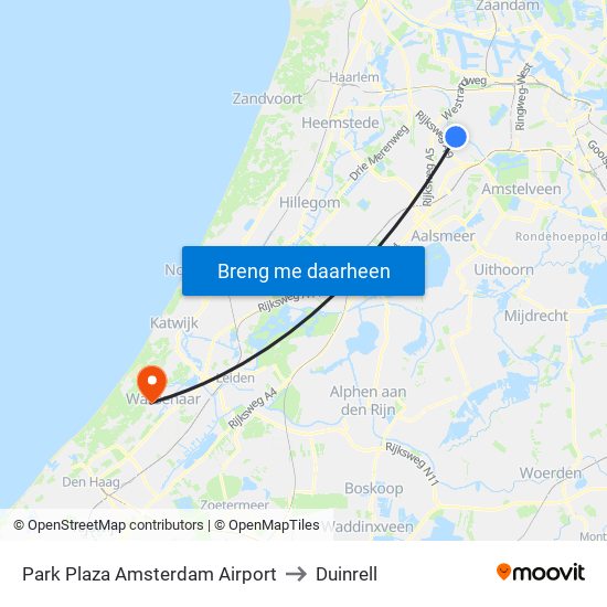 Park Plaza Amsterdam Airport to Duinrell map