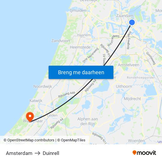 Amsterdam to Duinrell map