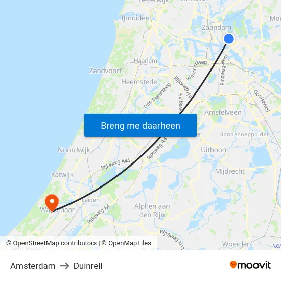 Amsterdam to Duinrell map