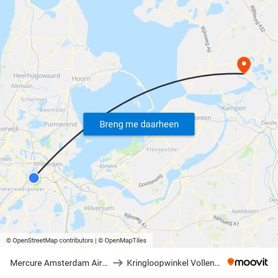 Mercure Amsterdam Airport to Kringloopwinkel Vollenhove map