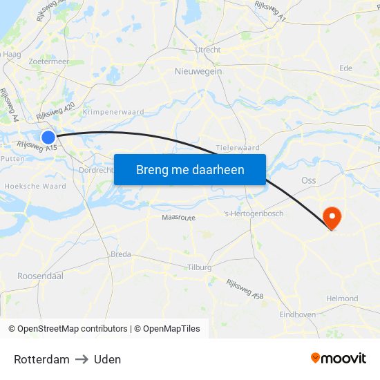 Rotterdam to Uden map