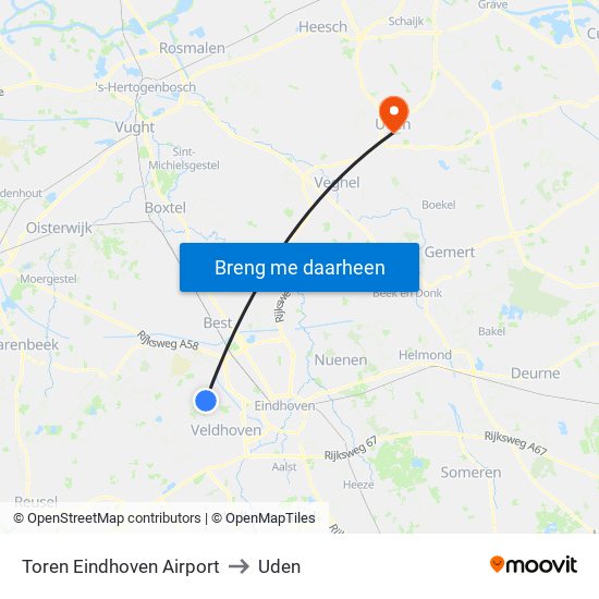 Toren Eindhoven Airport to Uden map