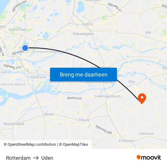 Rotterdam to Uden map