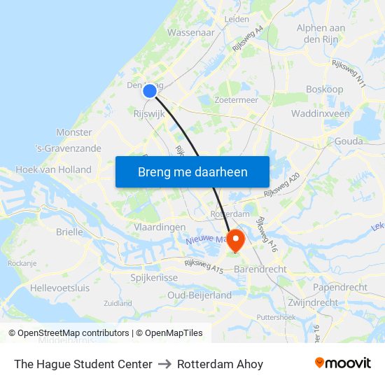 The Hague Student Center to Rotterdam Ahoy map