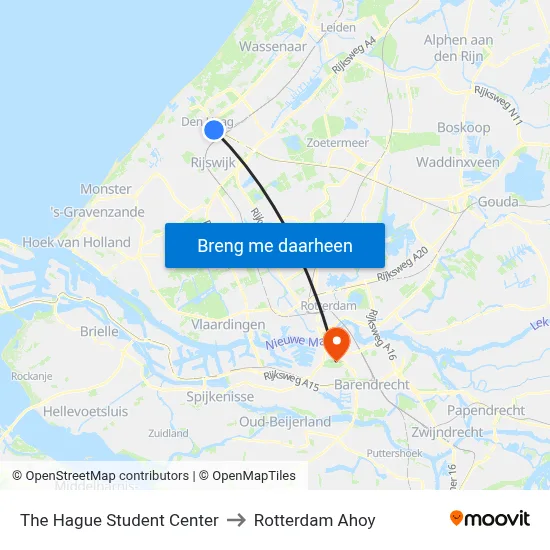 The Hague Student Center to Rotterdam Ahoy map