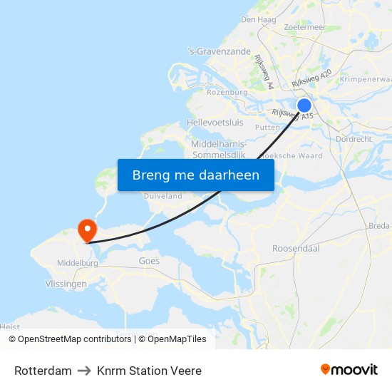 Rotterdam to Knrm Station Veere map