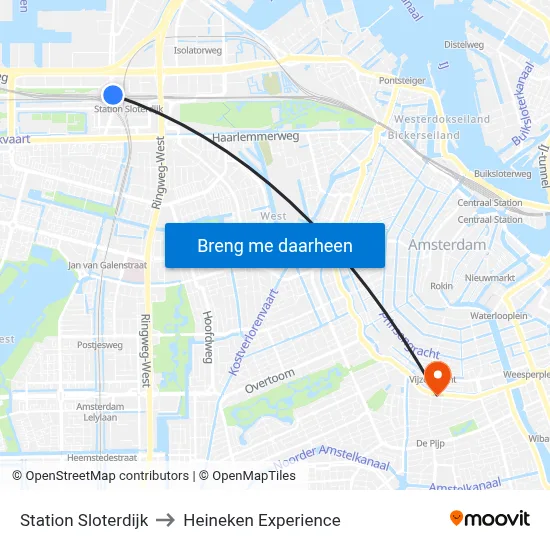 Station Sloterdijk to Heineken Experience map