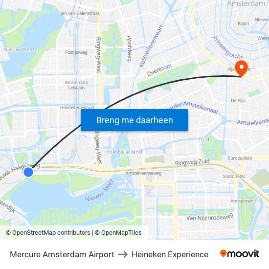 Mercure Amsterdam Airport to Heineken Experience map