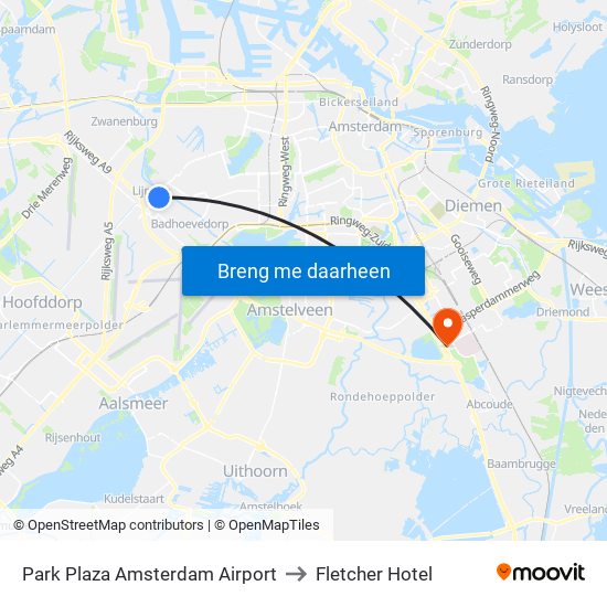 Park Plaza Amsterdam Airport to Fletcher Hotel map
