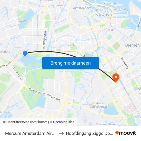 Mercure Amsterdam Airport to Hoofdingang Ziggo Dome map