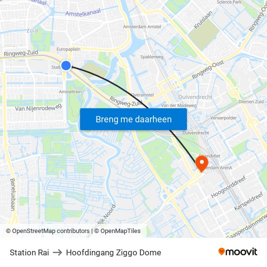 Station Rai to Hoofdingang Ziggo Dome map