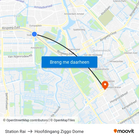 Station Rai to Hoofdingang Ziggo Dome map