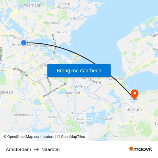 Amsterdam to Naarden map