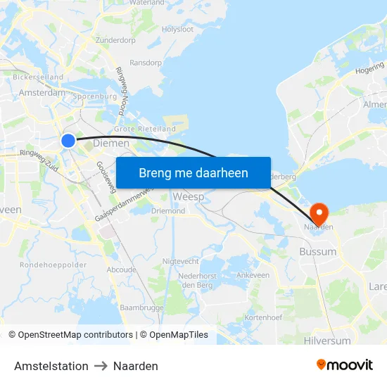 Amstelstation to Naarden map