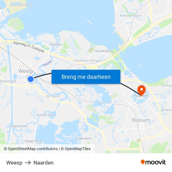 Weesp to Naarden map