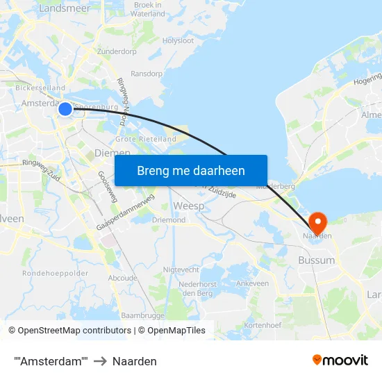 "Amsterdam" to Naarden map