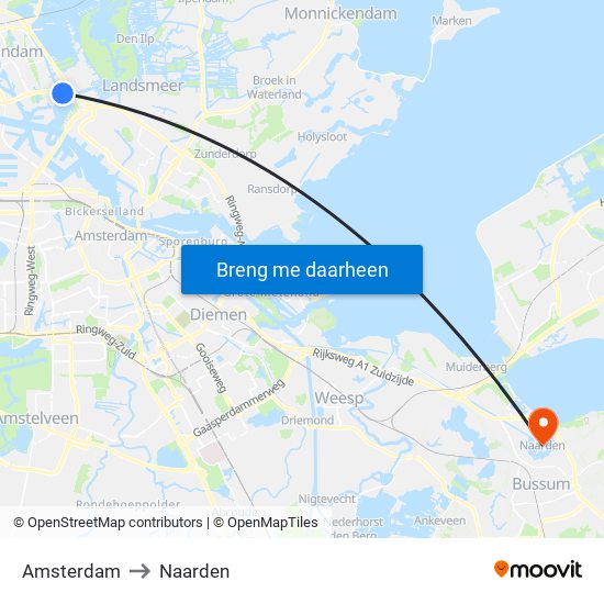 Amsterdam to Naarden map